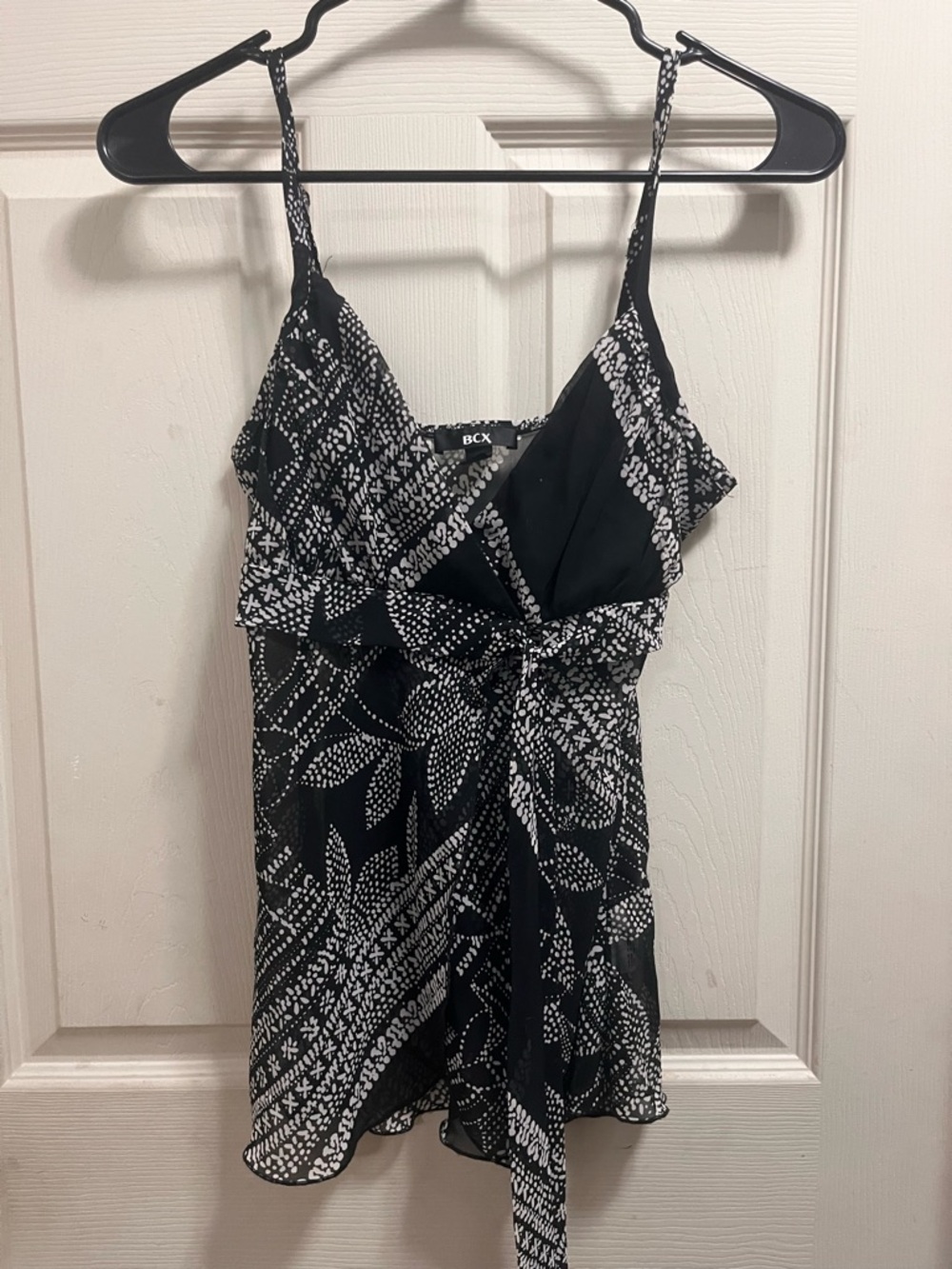 BCX Black & White Printed Wrap Spaghetti Strap Top